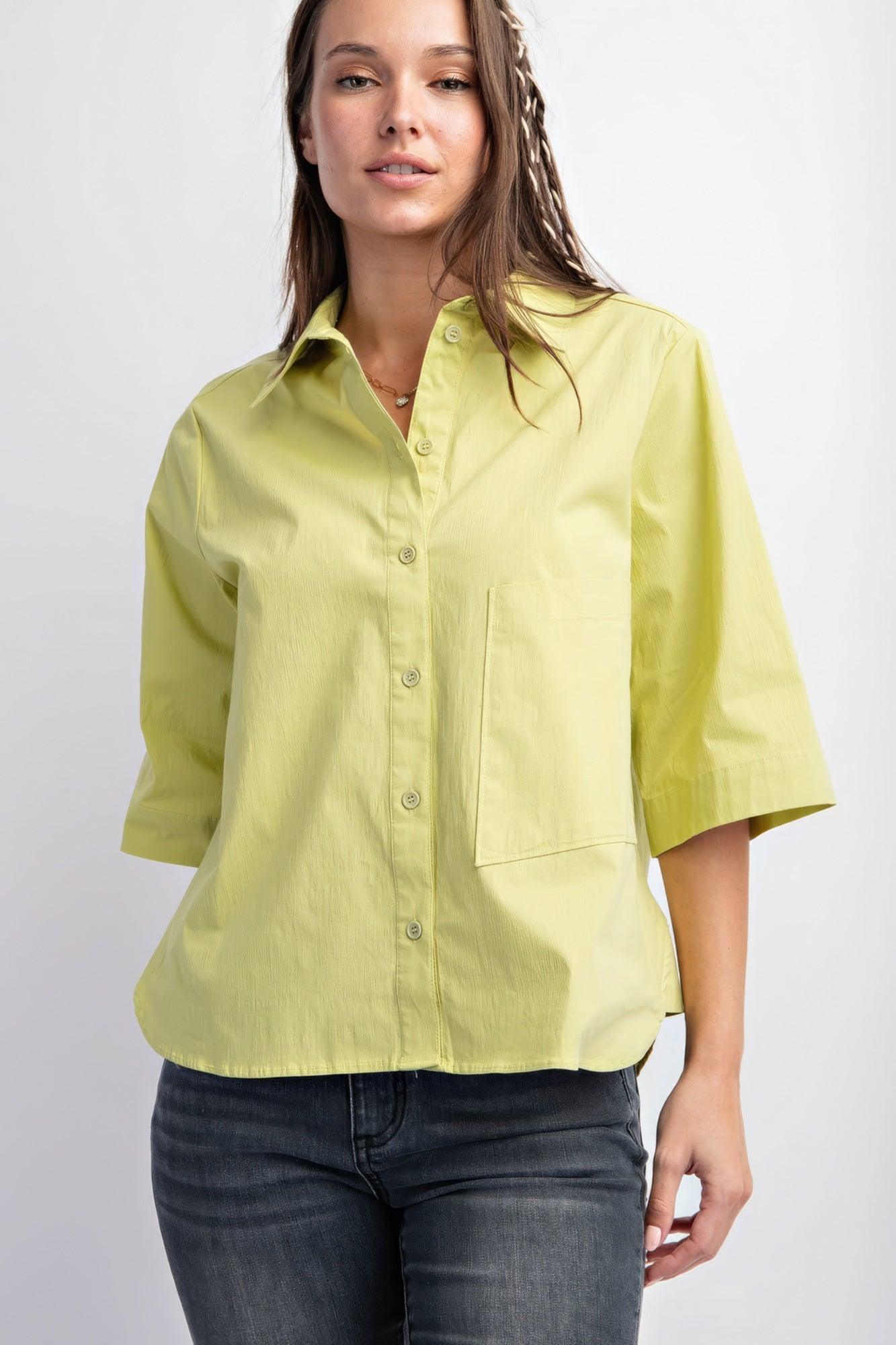 Half Slvs Stretch Poplin Button Down Shirt - Leur Beau Monde Boutique