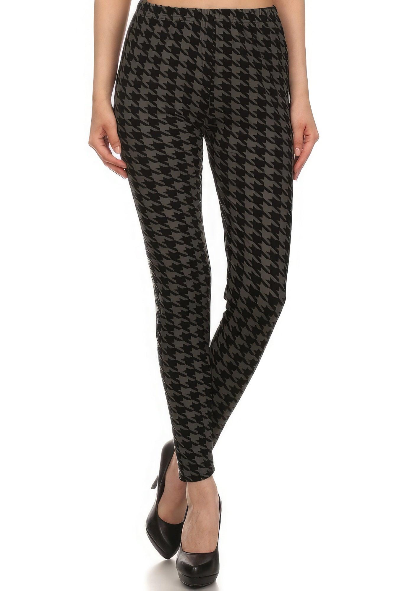 High Waisted Houndtooth Printed Knit Legging With Elastic Waistband - Leur Beau Monde Boutique