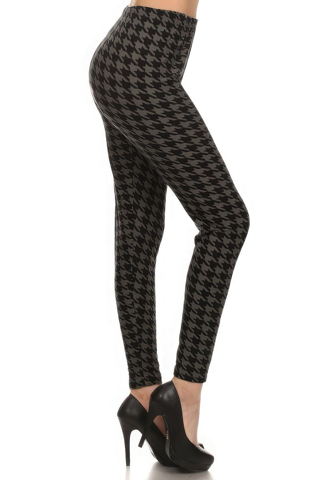 High Waisted Houndtooth Printed Knit Legging With Elastic Waistband - Leur Beau Monde Boutique