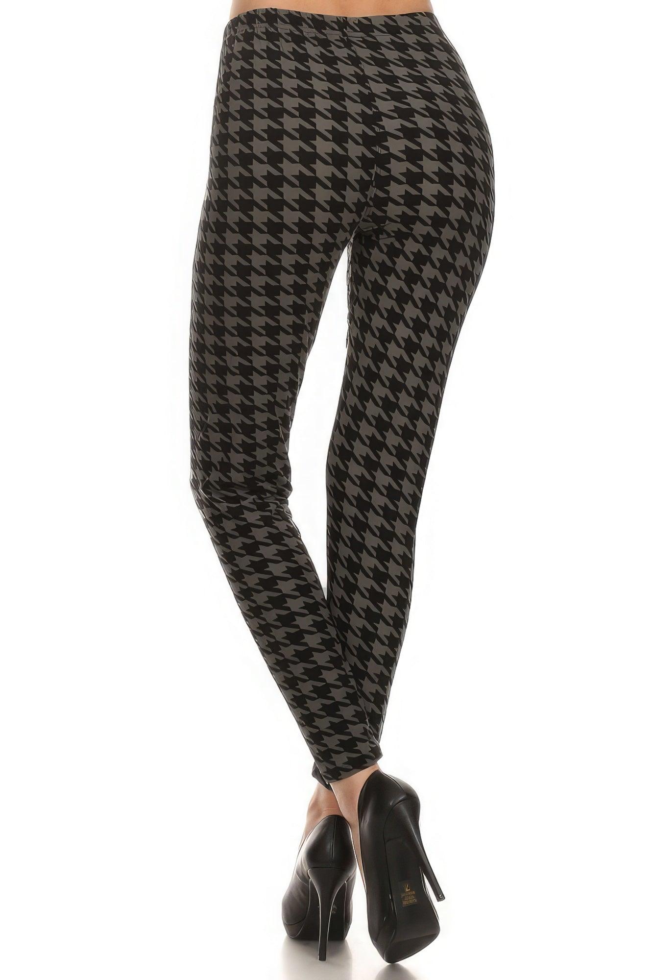 High Waisted Houndtooth Printed Knit Legging With Elastic Waistband - Leur Beau Monde Boutique