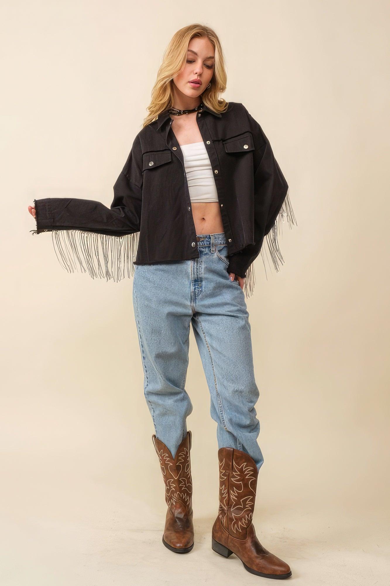 Howdy Sequin Fringe And Star Patches Jacket - Leur Beau Monde Boutique