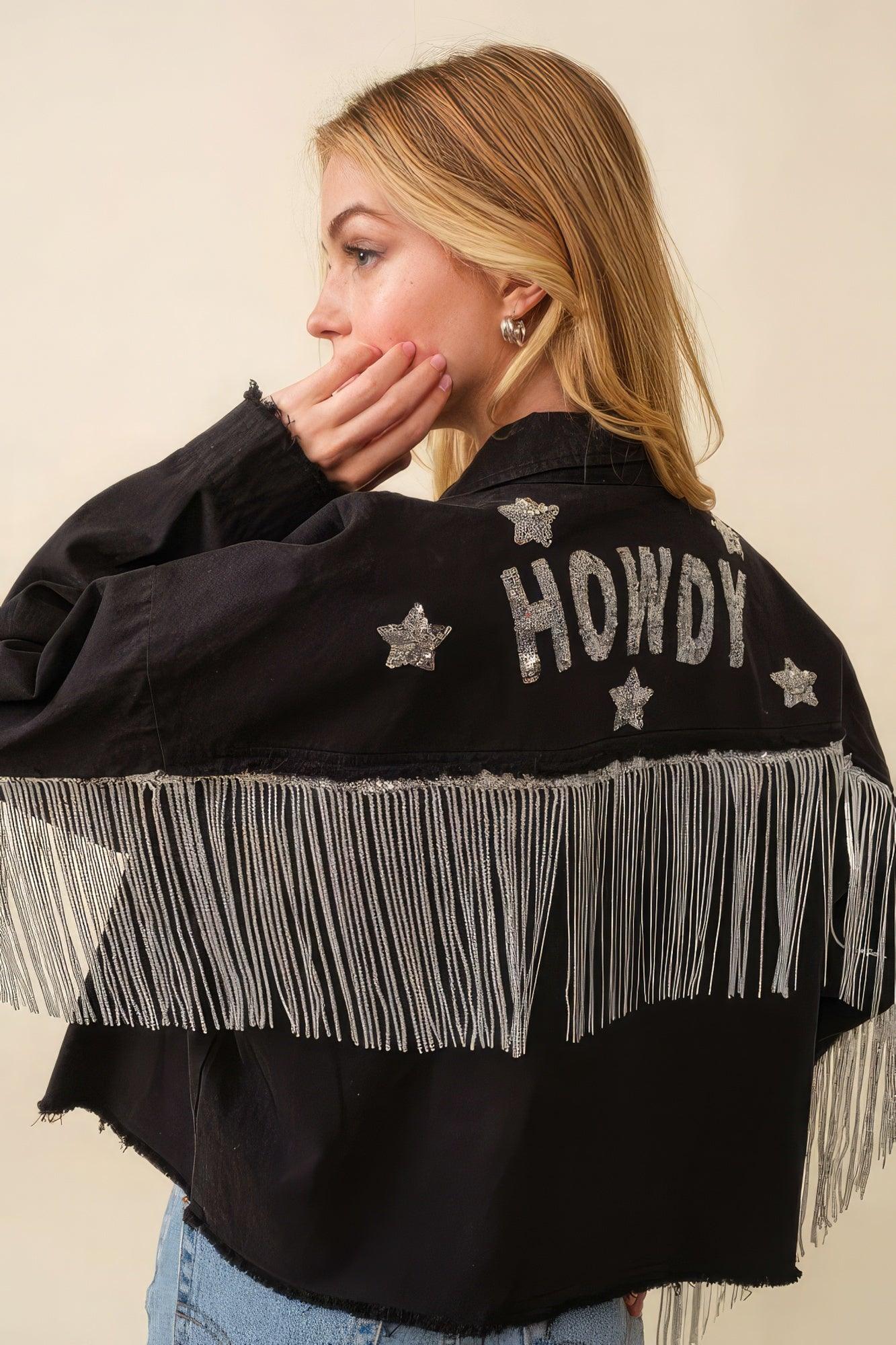 Howdy Sequin Fringe And Star Patches Jacket - Leur Beau Monde Boutique