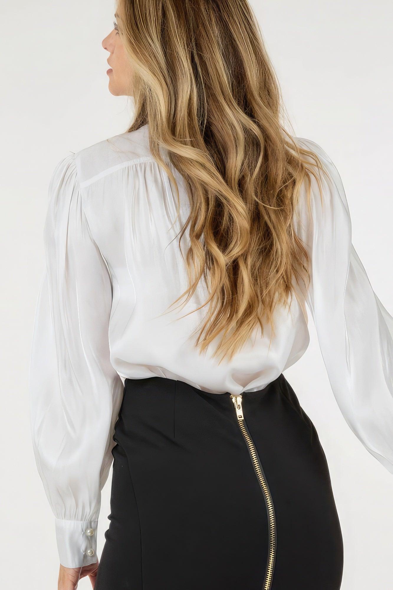 Insert Lace Trim Long Sleeve Blouse - Leur Beau Monde Boutique