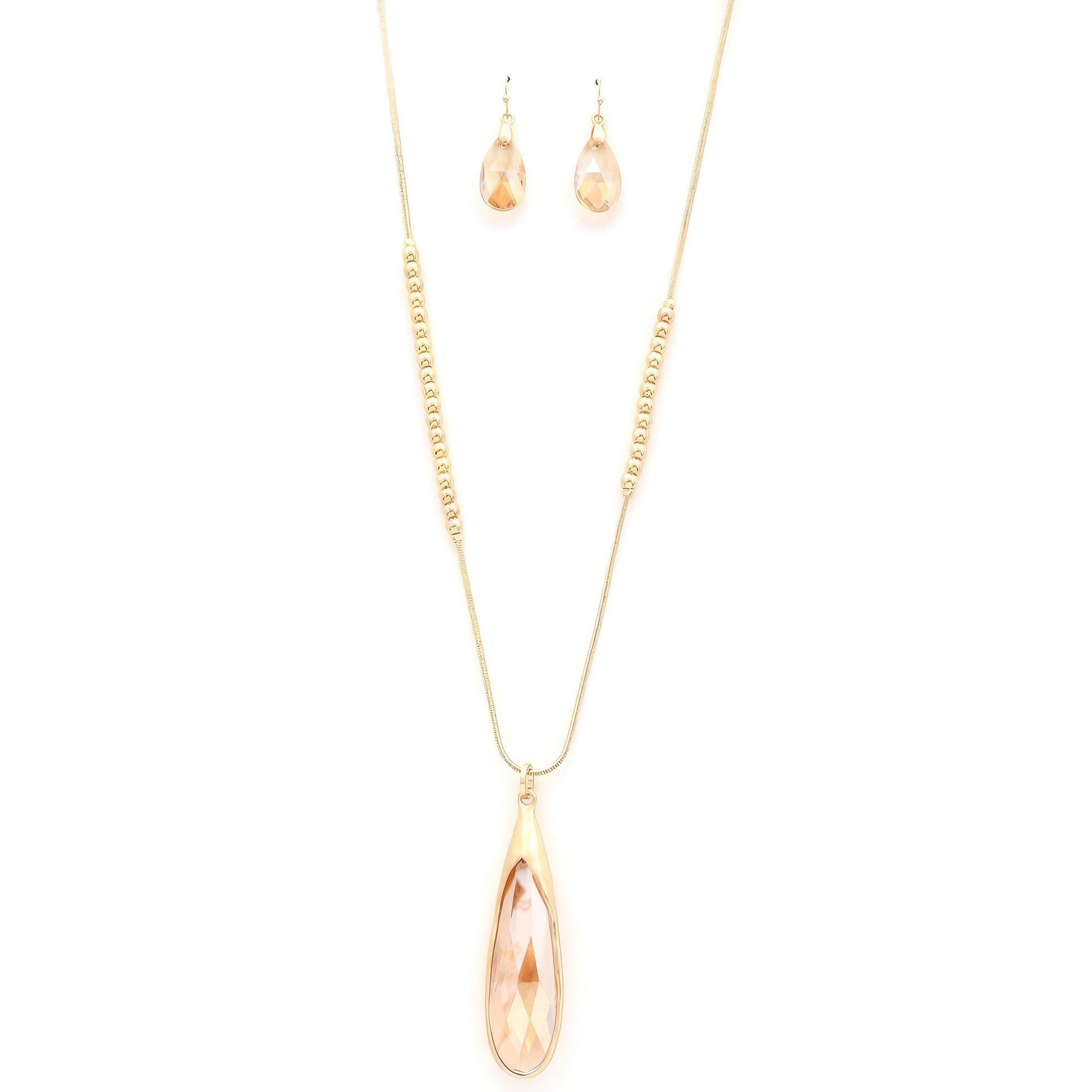 Long Teardrop Pendant Beaded Necklace - Leur Beau Monde Boutique