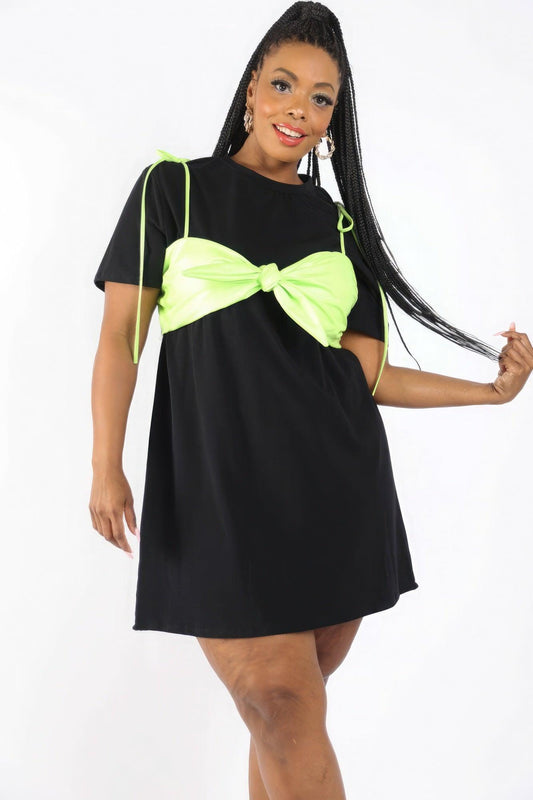 Matte Pu Bra Overlay T Shirt Dress - Leur Beau Monde Boutique