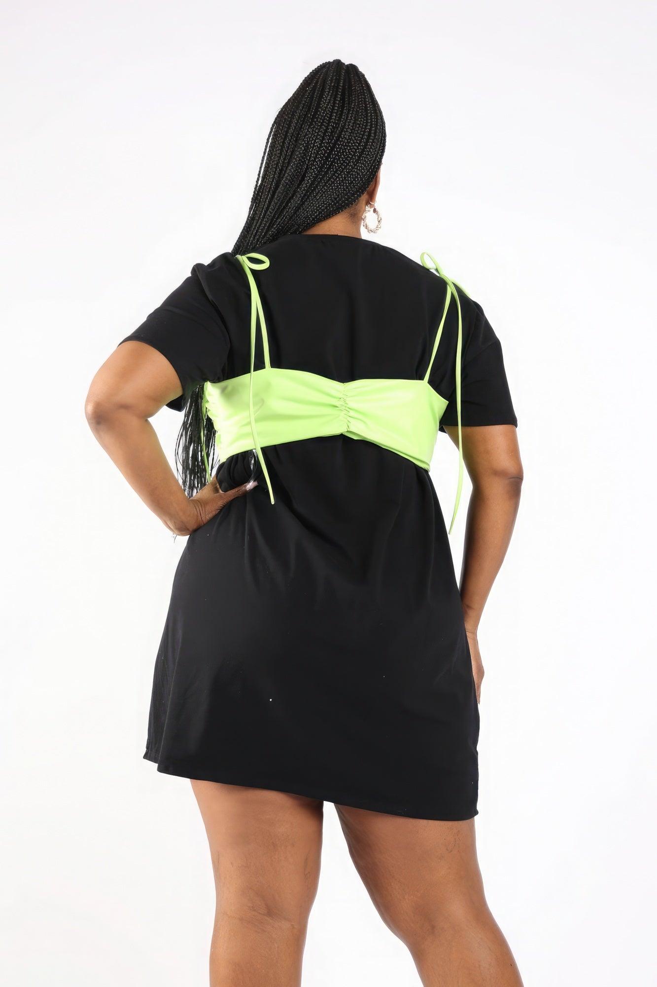 Matte Pu Bra Overlay T Shirt Dress - Leur Beau Monde Boutique