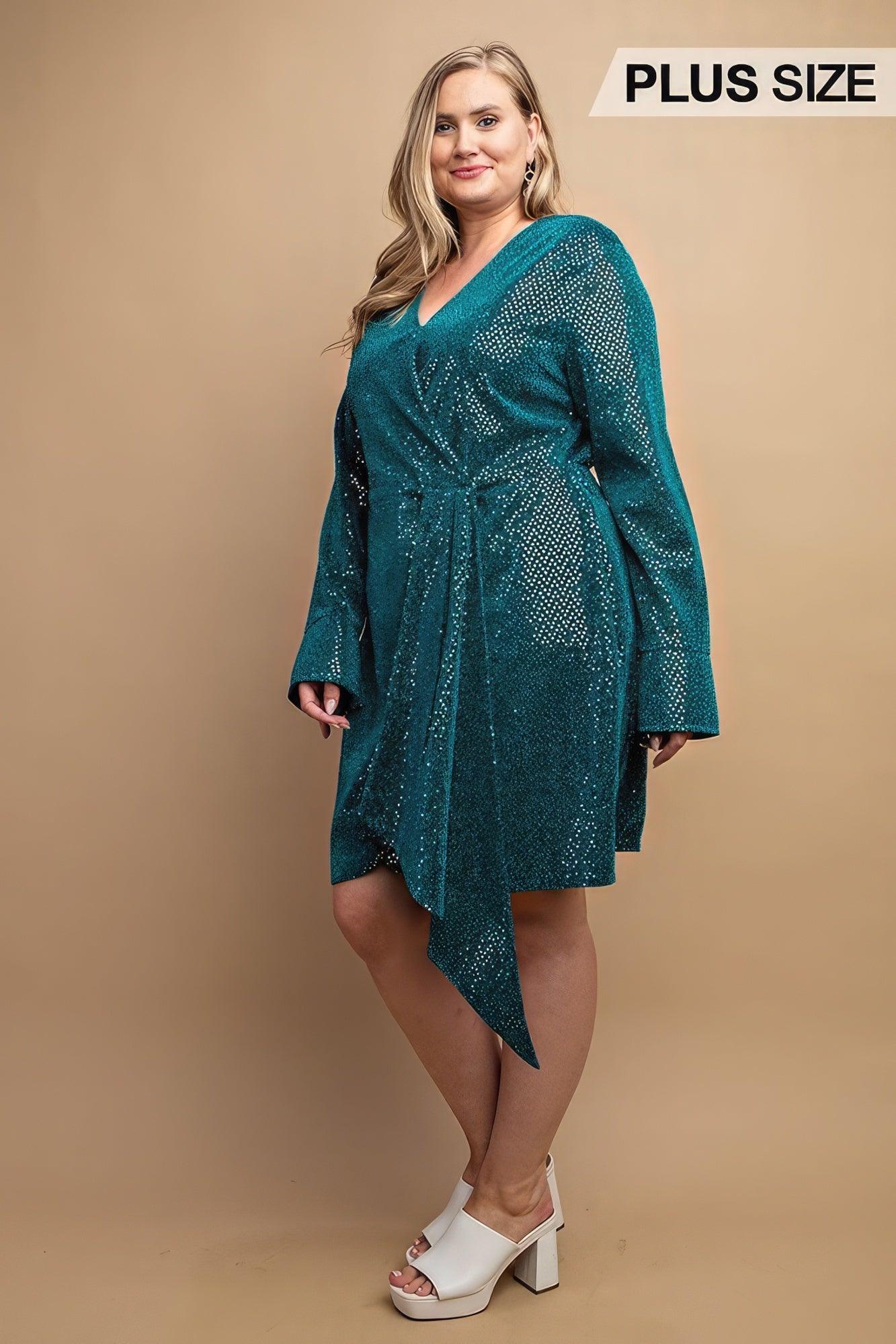 Metallic Wrap Dress With Split Cuff And Snap Buttons - Leur Beau Monde Boutique