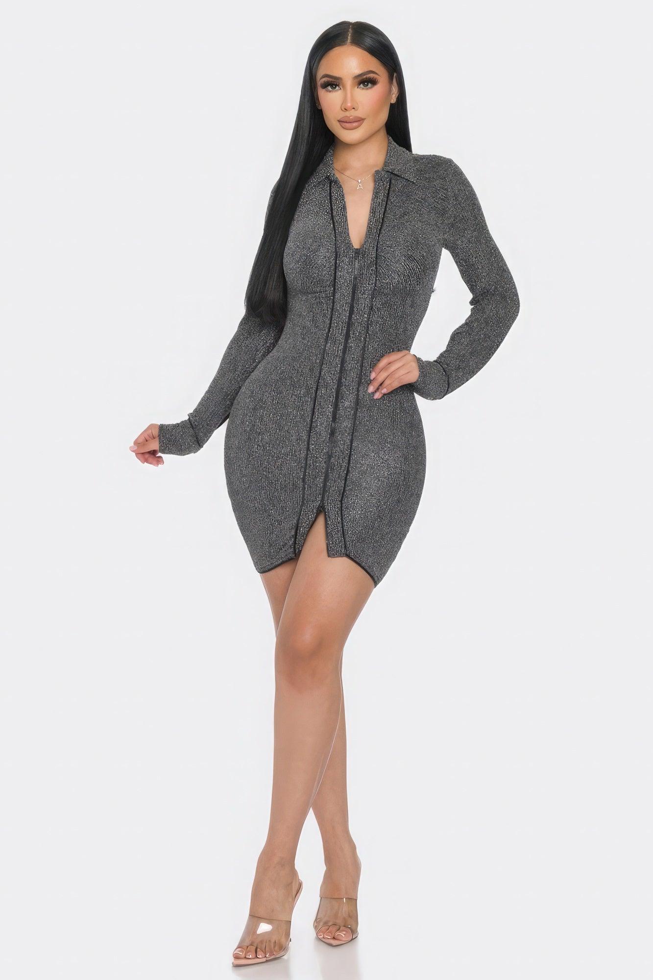 Mock Neck Long Sleeve Mini Dress - Leur Beau Monde Boutique