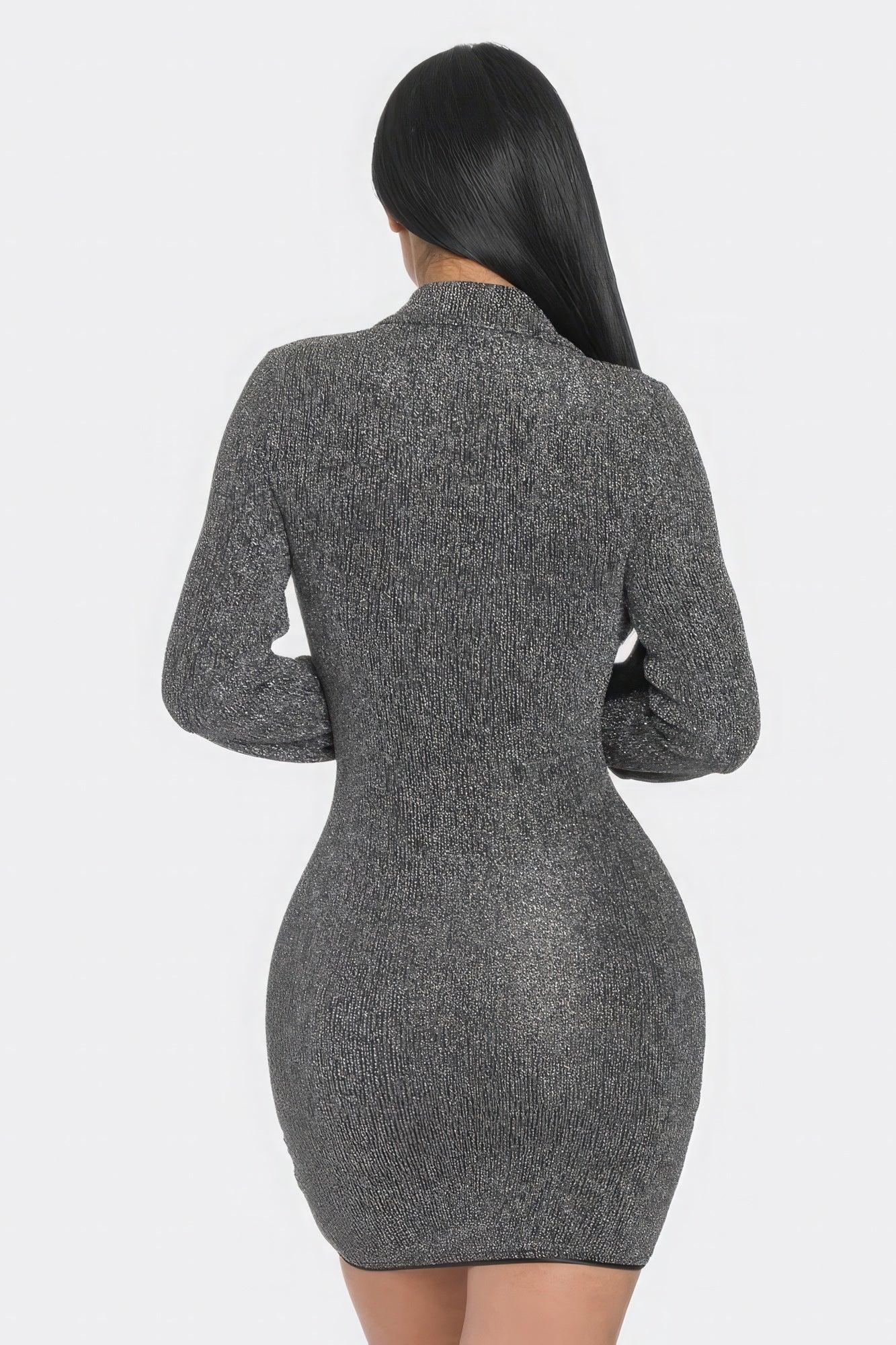 Mock Neck Long Sleeve Mini Dress - Leur Beau Monde Boutique