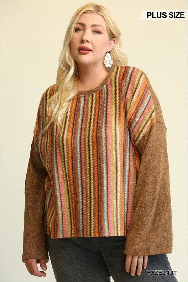 Novelty Knit And Solid Knit Mixed Loose Top - Leur Beau Monde Boutique