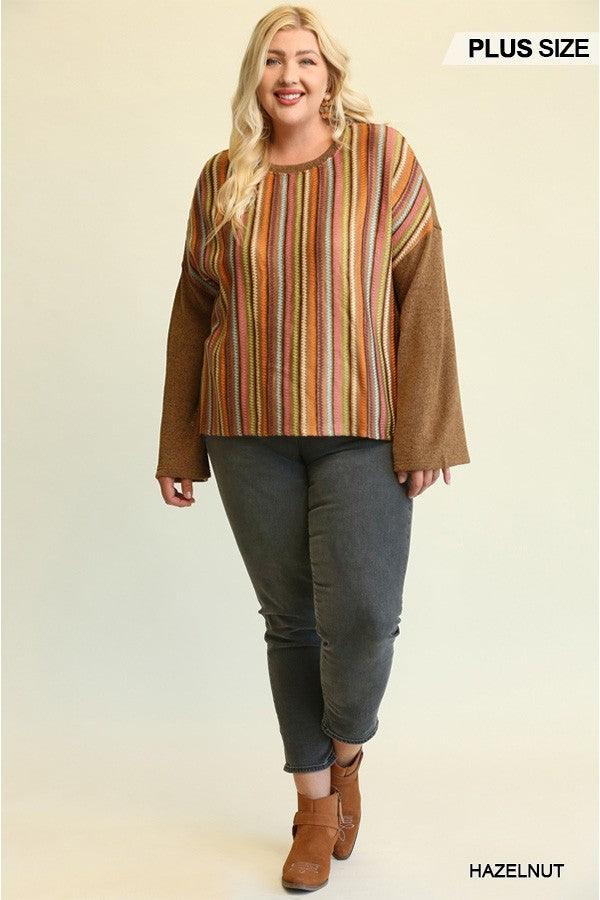 Novelty Knit And Solid Knit Mixed Loose Top - Leur Beau Monde Boutique