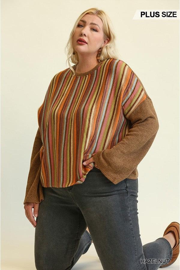 Novelty Knit And Solid Knit Mixed Loose Top - Leur Beau Monde Boutique