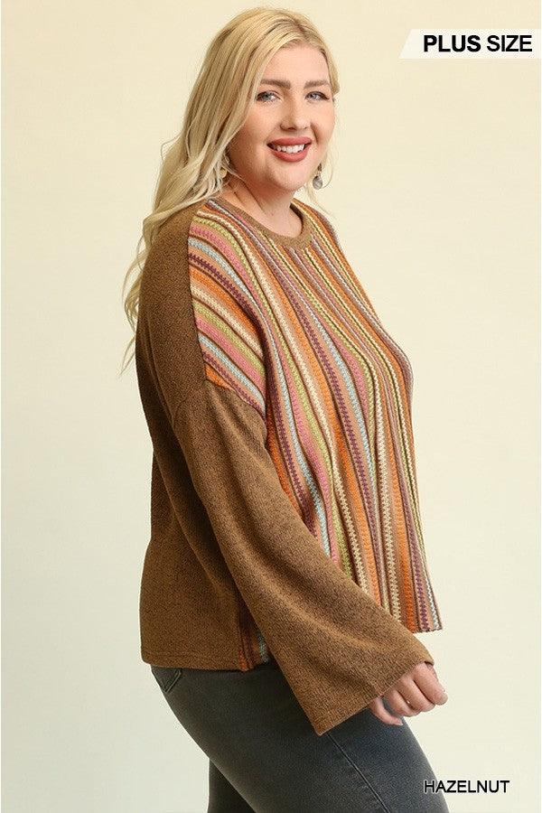 Novelty Knit And Solid Knit Mixed Loose Top - Leur Beau Monde Boutique