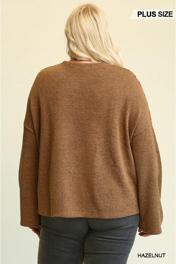 Novelty Knit And Solid Knit Mixed Loose Top - Leur Beau Monde Boutique