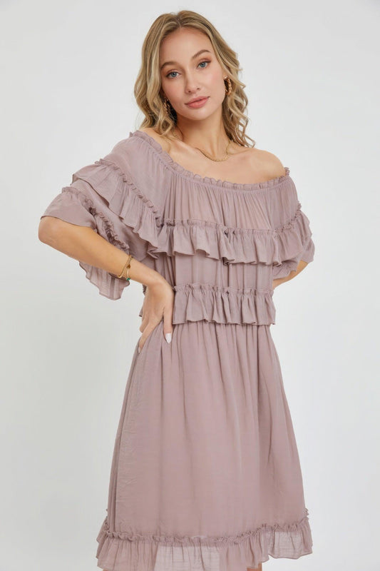 Off Shoulder Ruffle Dress - Leur Beau Monde Boutique