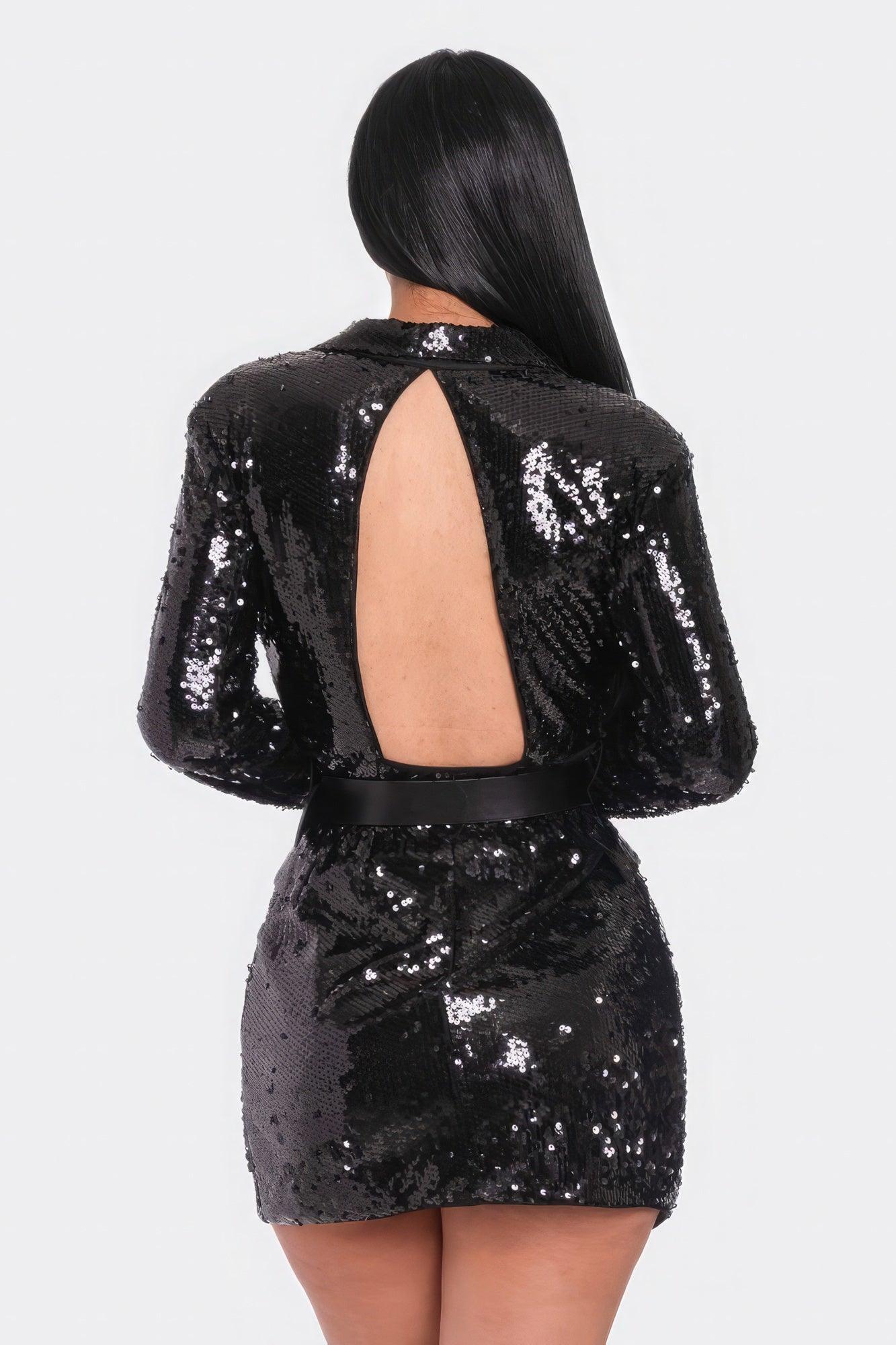 Pearl Belted Sequin Blazer Mini Dress - Leur Beau Monde Boutique