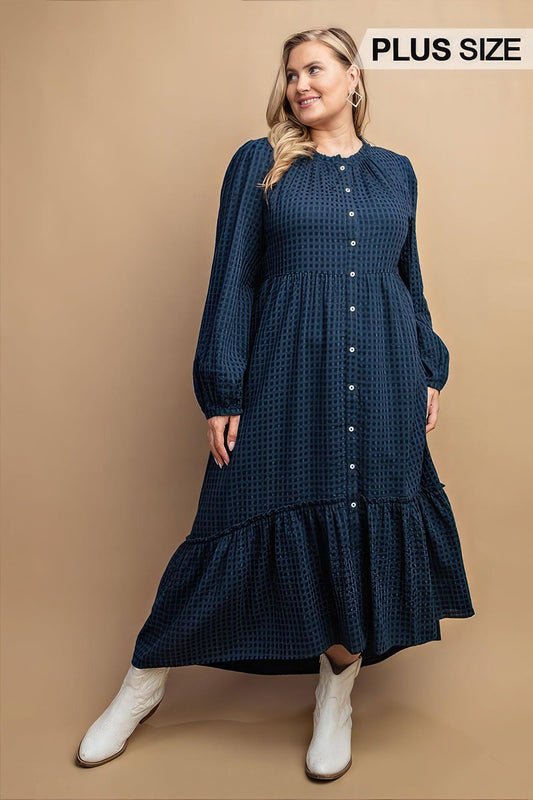 Plaid Button Down Hi - Low Hem Maxi Dress - Leur Beau Monde Boutique