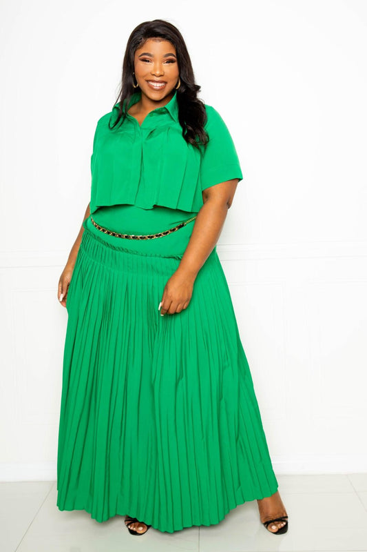 Pleated Cropped Shirt And Maxi Skirt Set - Leur Beau Monde Boutique