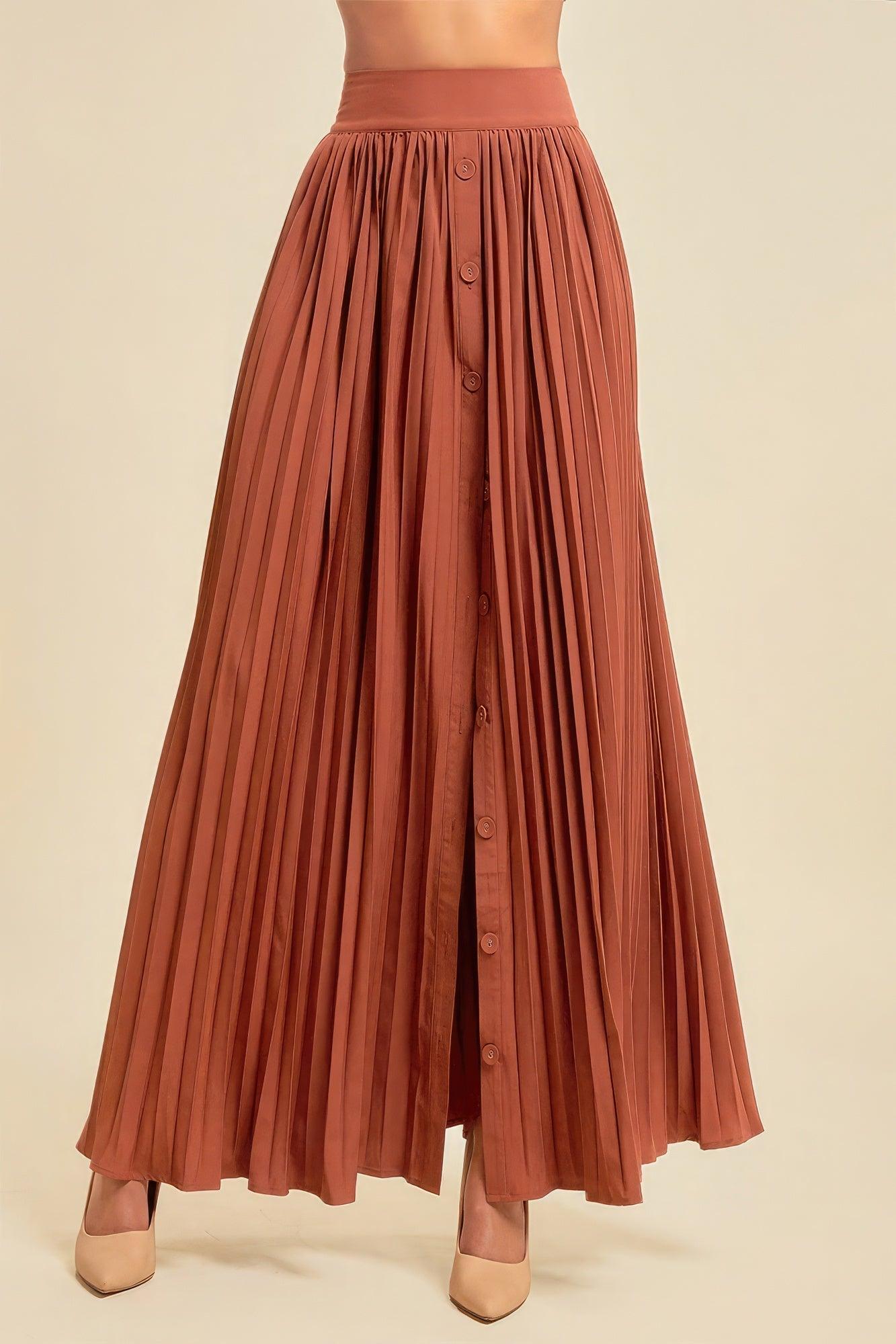 Pleated Skirt With Buttons And Pockets - Leur Beau Monde Boutique