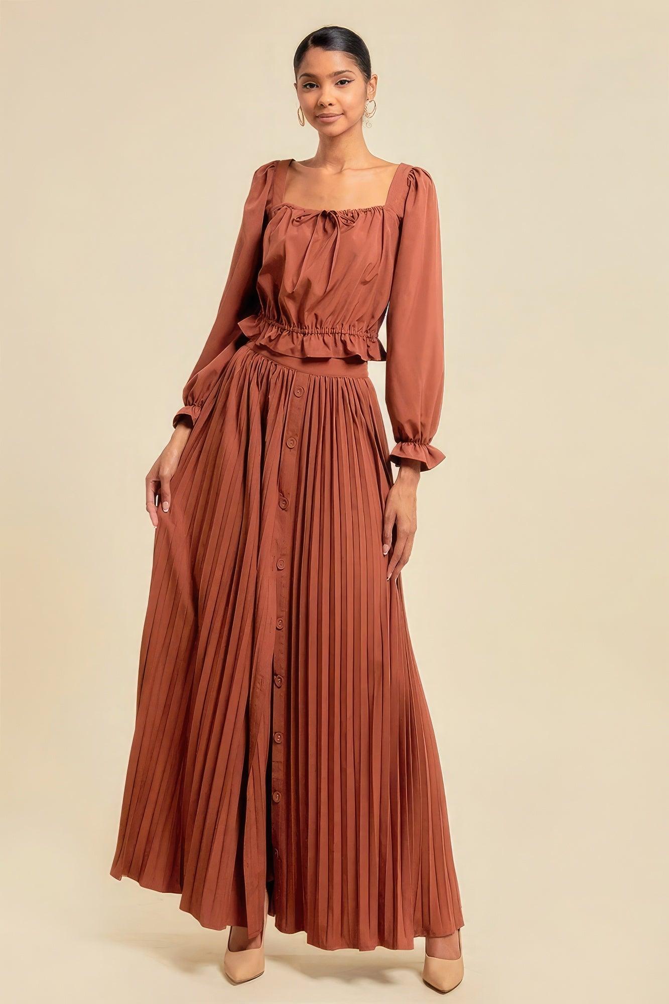 Pleated Skirt With Buttons And Pockets - Leur Beau Monde Boutique