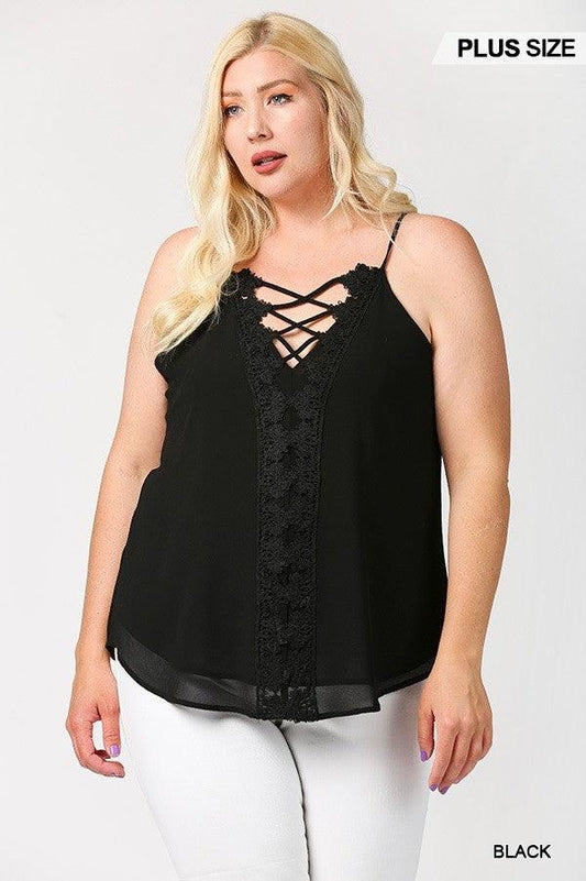 Plunging V-neckline Lattice Top With Scalloped Lace - Leur Beau Monde Boutique