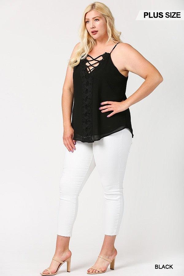 Plunging V-neckline Lattice Top With Scalloped Lace - Leur Beau Monde Boutique