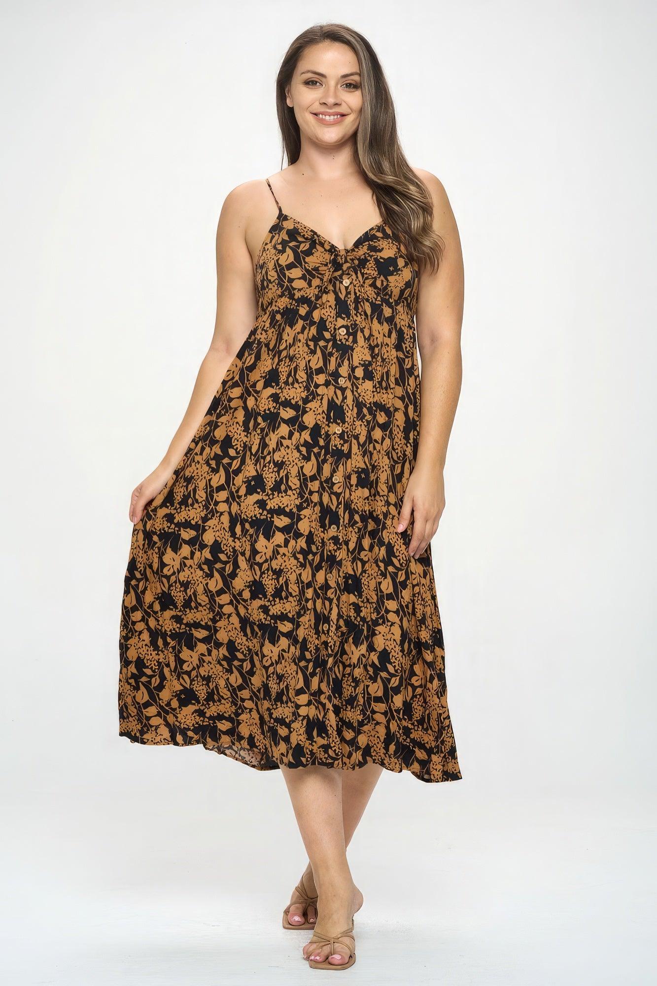 Plus Botanical Print Front Tie Maxi Dress - Leur Beau Monde Boutique