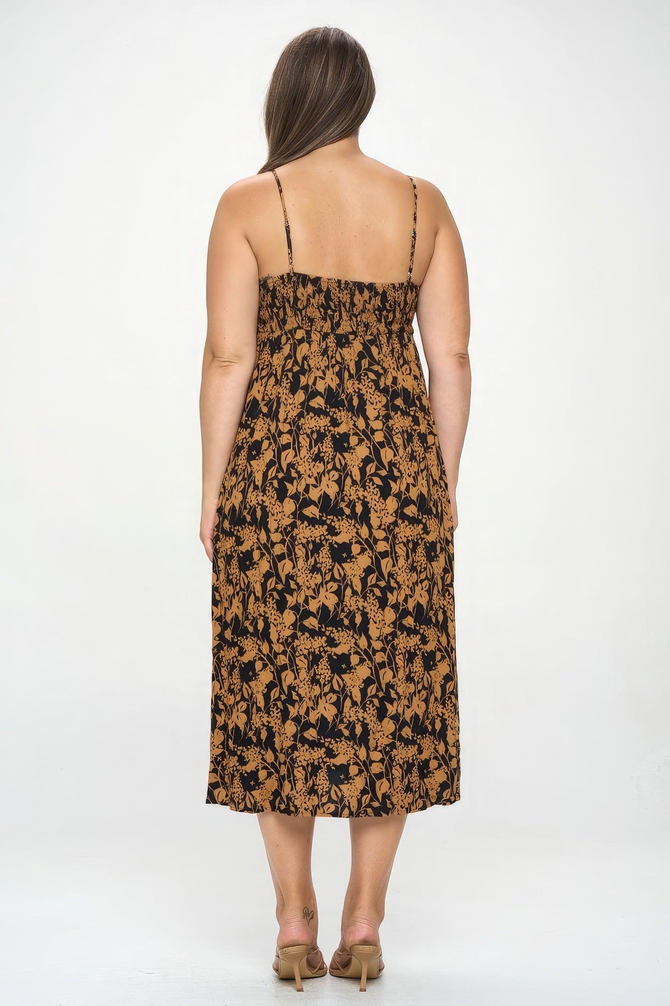 Plus Botanical Print Front Tie Maxi Dress - Leur Beau Monde Boutique