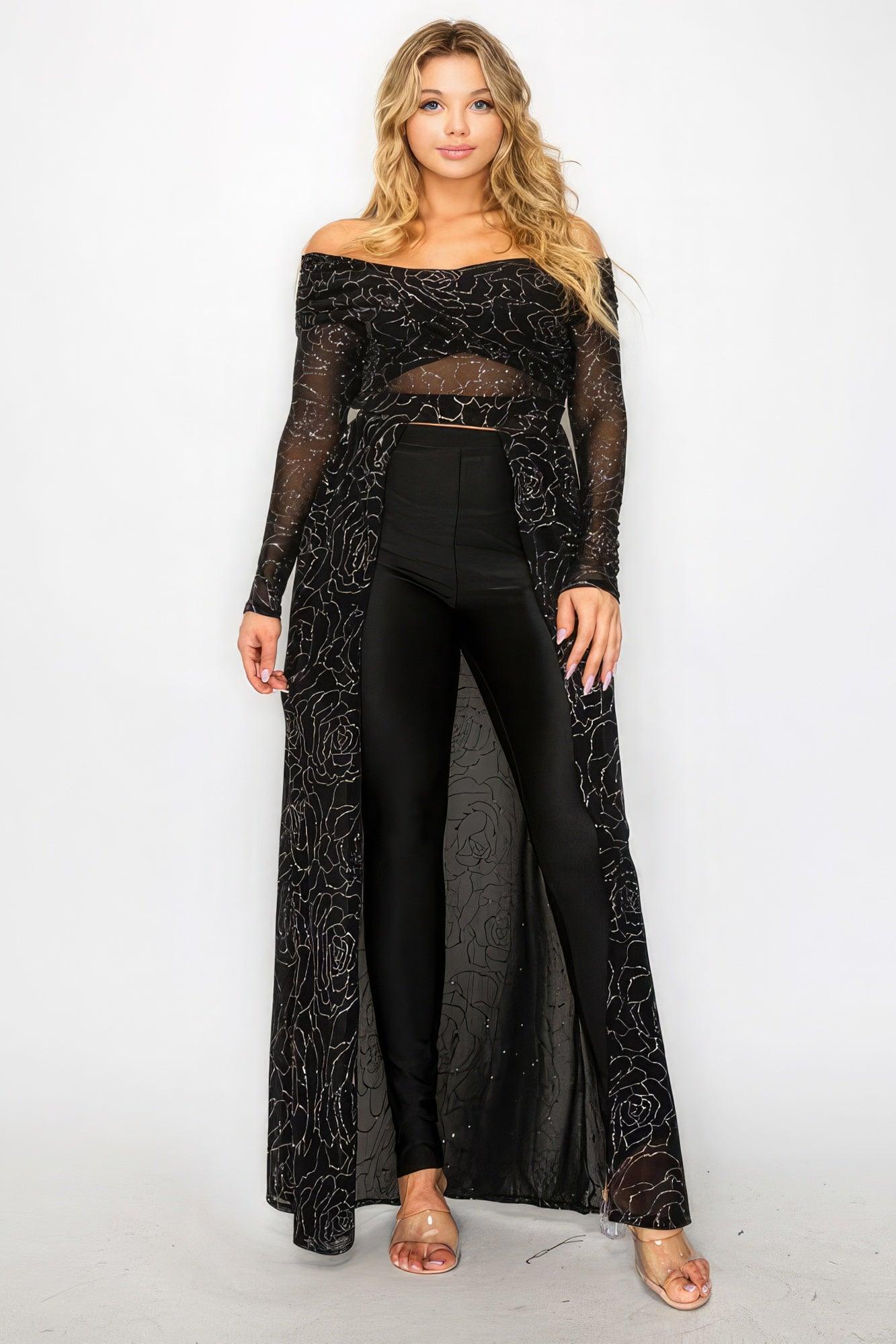 Plus Mesh Glitter See-through -cross Shoulder Wrap Maxi Dress - Leur Beau Monde Boutique