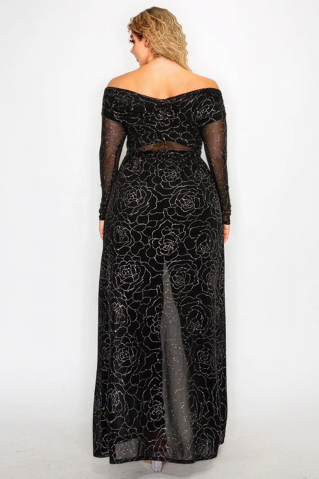 Plus Mesh Glitter See-through -cross Shoulder Wrap Maxi Dress - Leur Beau Monde Boutique