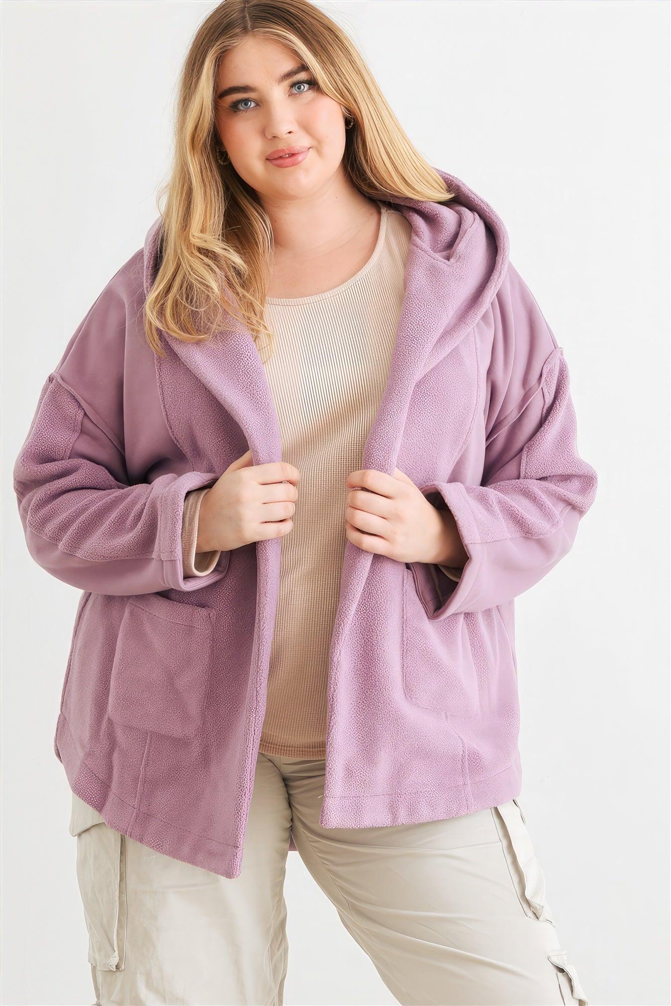 Plus Two Pocket Open Front Soft To Touch Hooded Cardigan Jacket - Leur Beau Monde Boutique