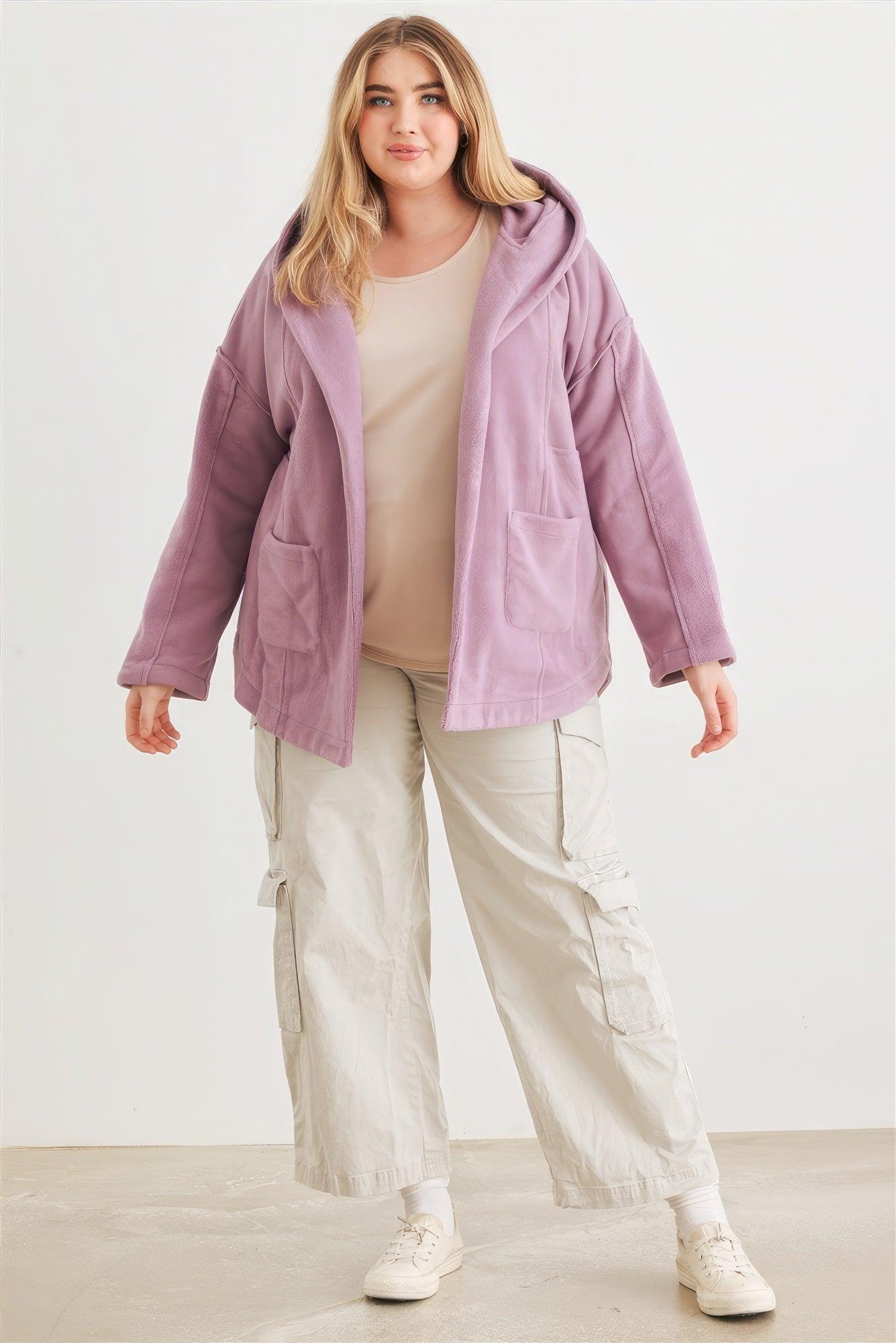 Plus Two Pocket Open Front Soft To Touch Hooded Cardigan Jacket - Leur Beau Monde Boutique