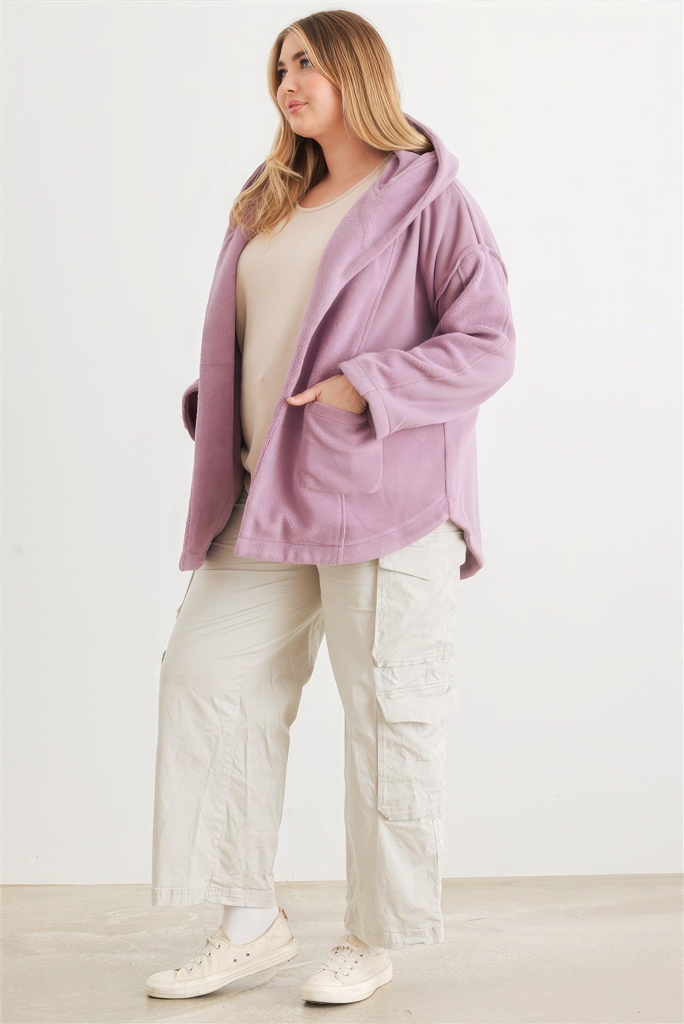 Plus Two Pocket Open Front Soft To Touch Hooded Cardigan Jacket - Leur Beau Monde Boutique