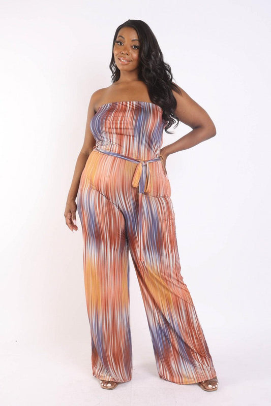 Printed Tube Jumpsuit With Self Belt - Leur Beau Monde Boutique