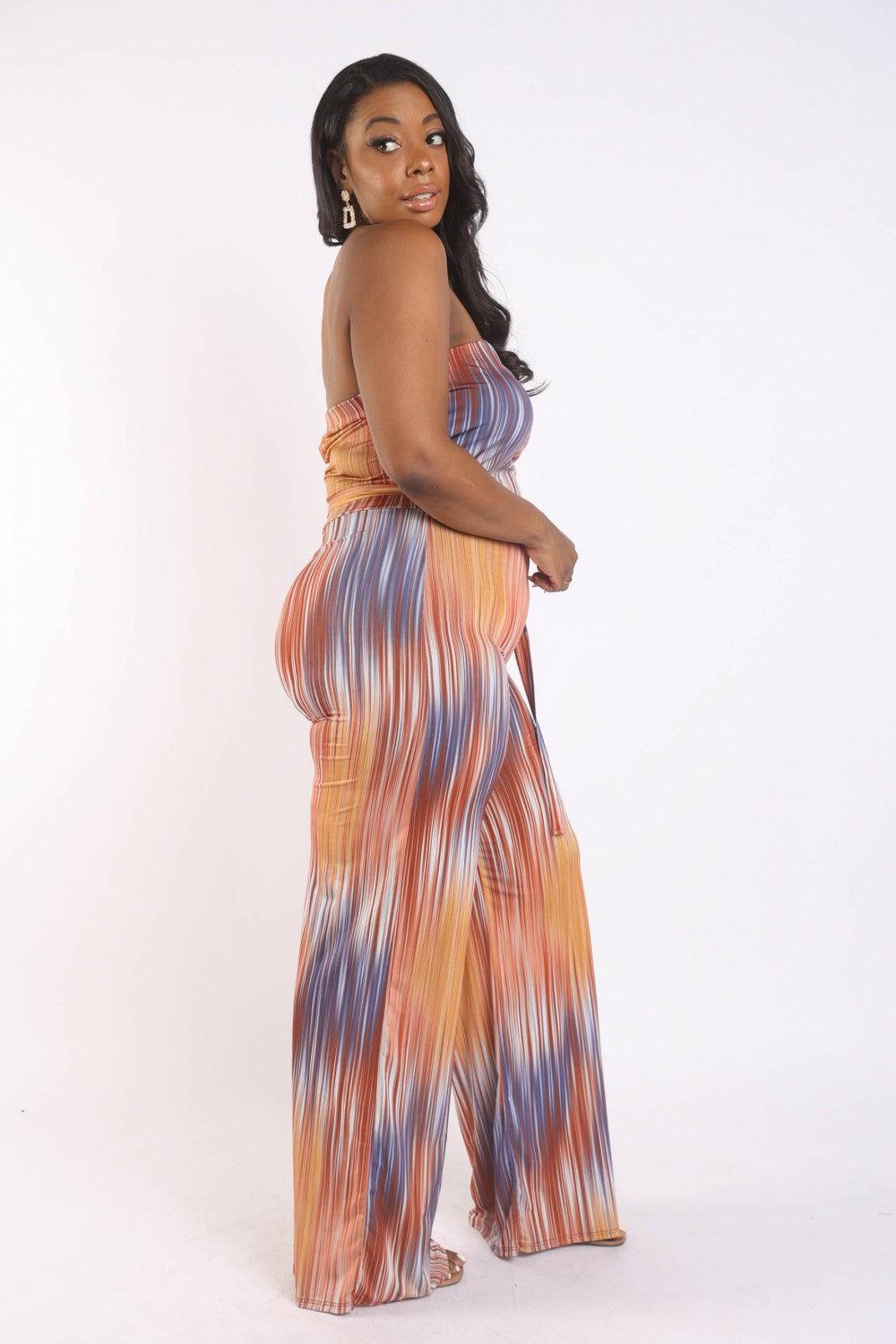 Printed Tube Jumpsuit With Self Belt - Leur Beau Monde Boutique