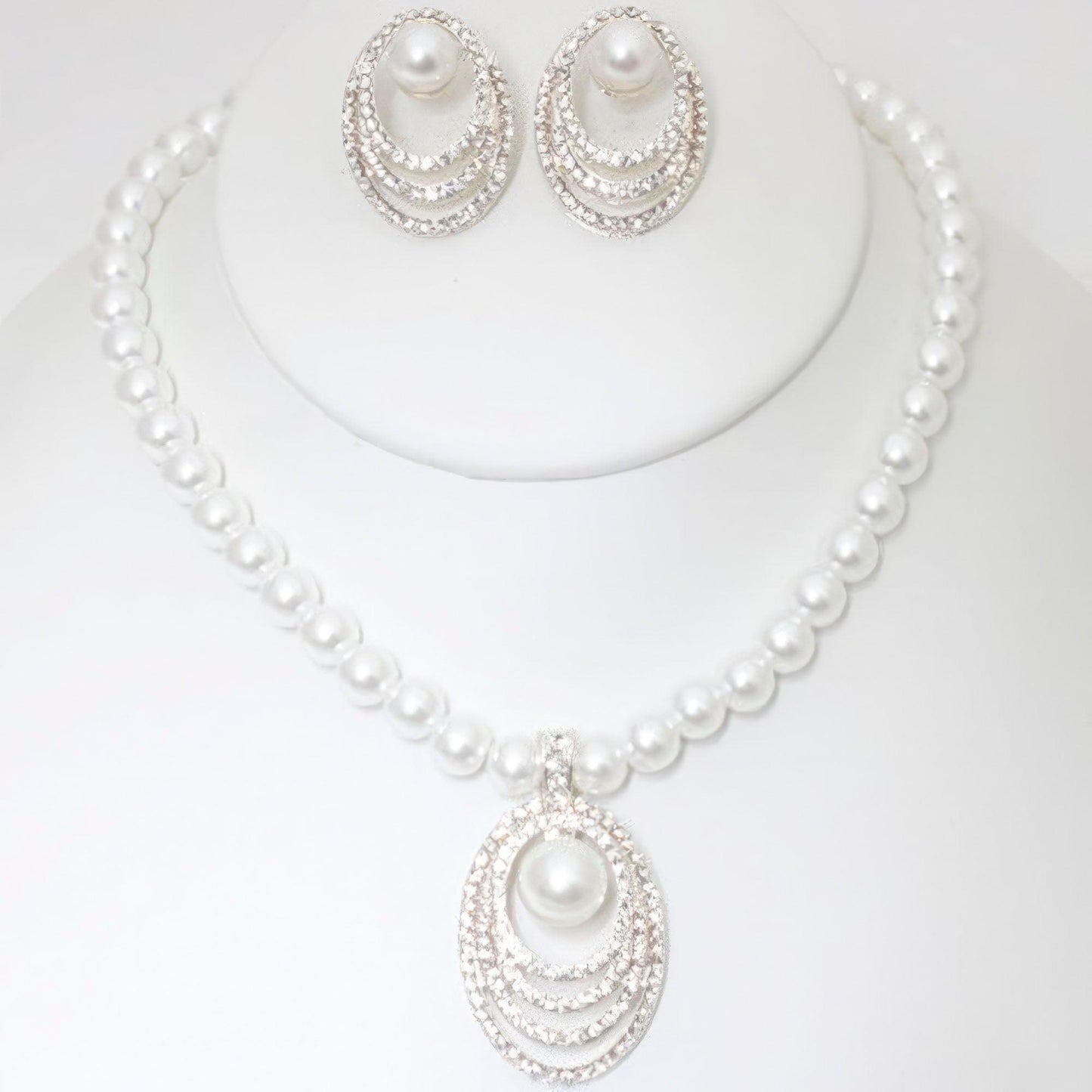 Rhinestone Pearl Necklace And Earring Set - Leur Beau Monde Boutique