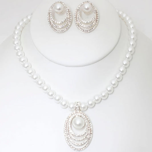 Rhinestone Pearl Necklace And Earring Set - Leur Beau Monde Boutique