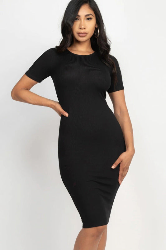 Ribbed Bodycon Midi Dress - Leur Beau Monde Boutique