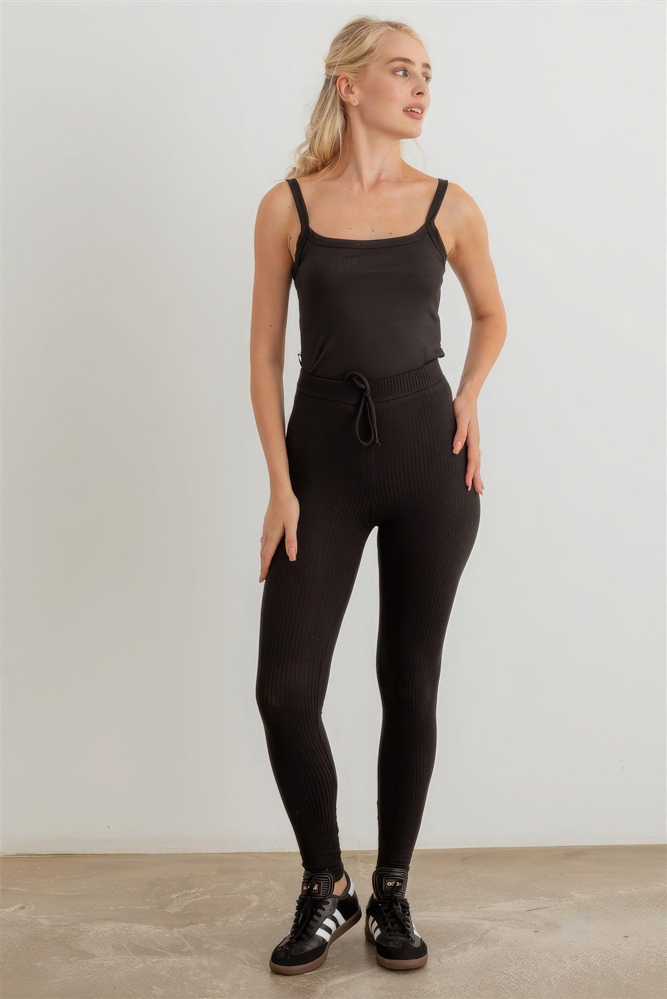 Ribbed High Waist Drawstring Leggings - Leur Beau Monde Boutique