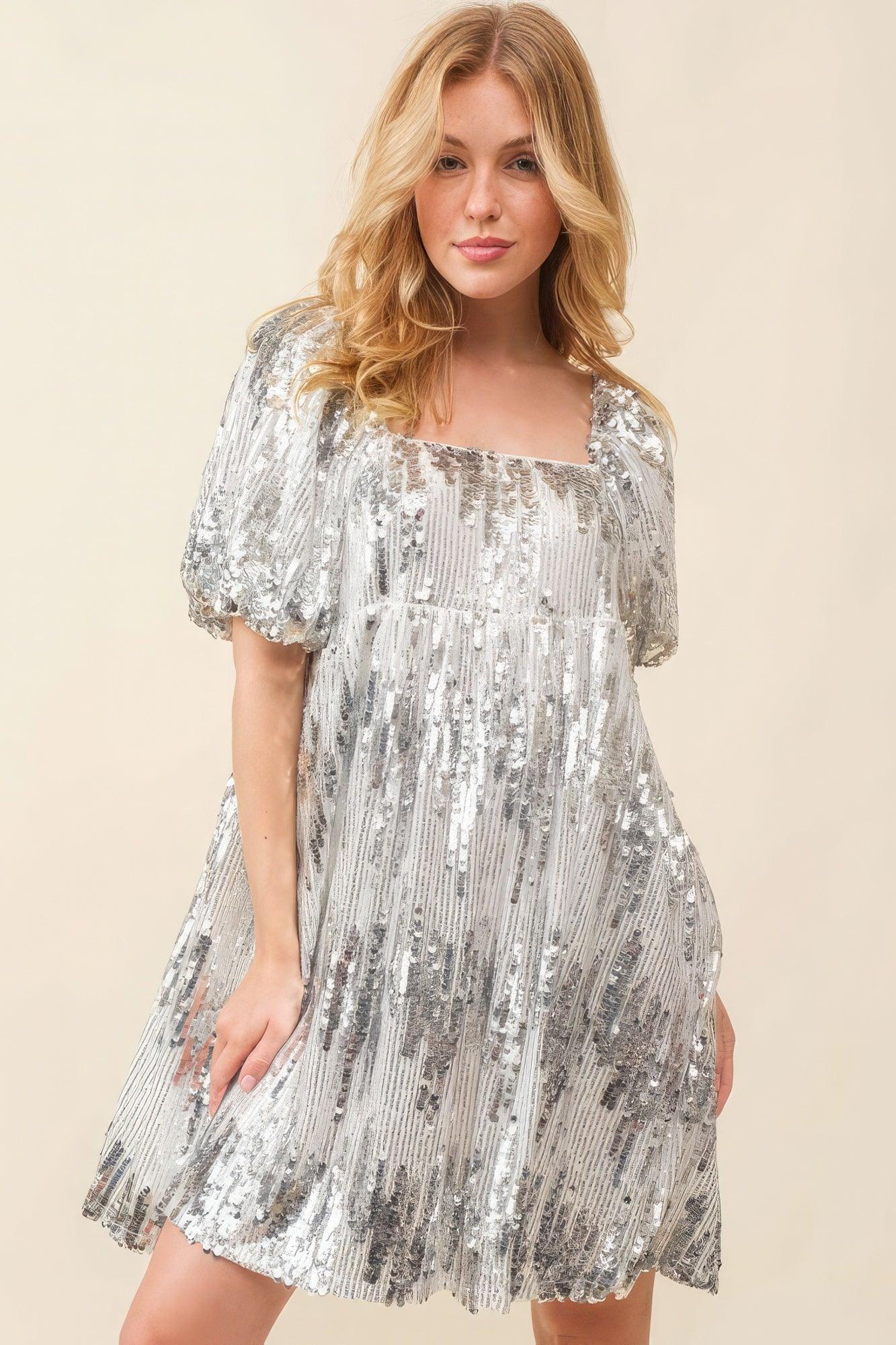 Sequin Babydoll Mini Dress - Leur Beau Monde Boutique