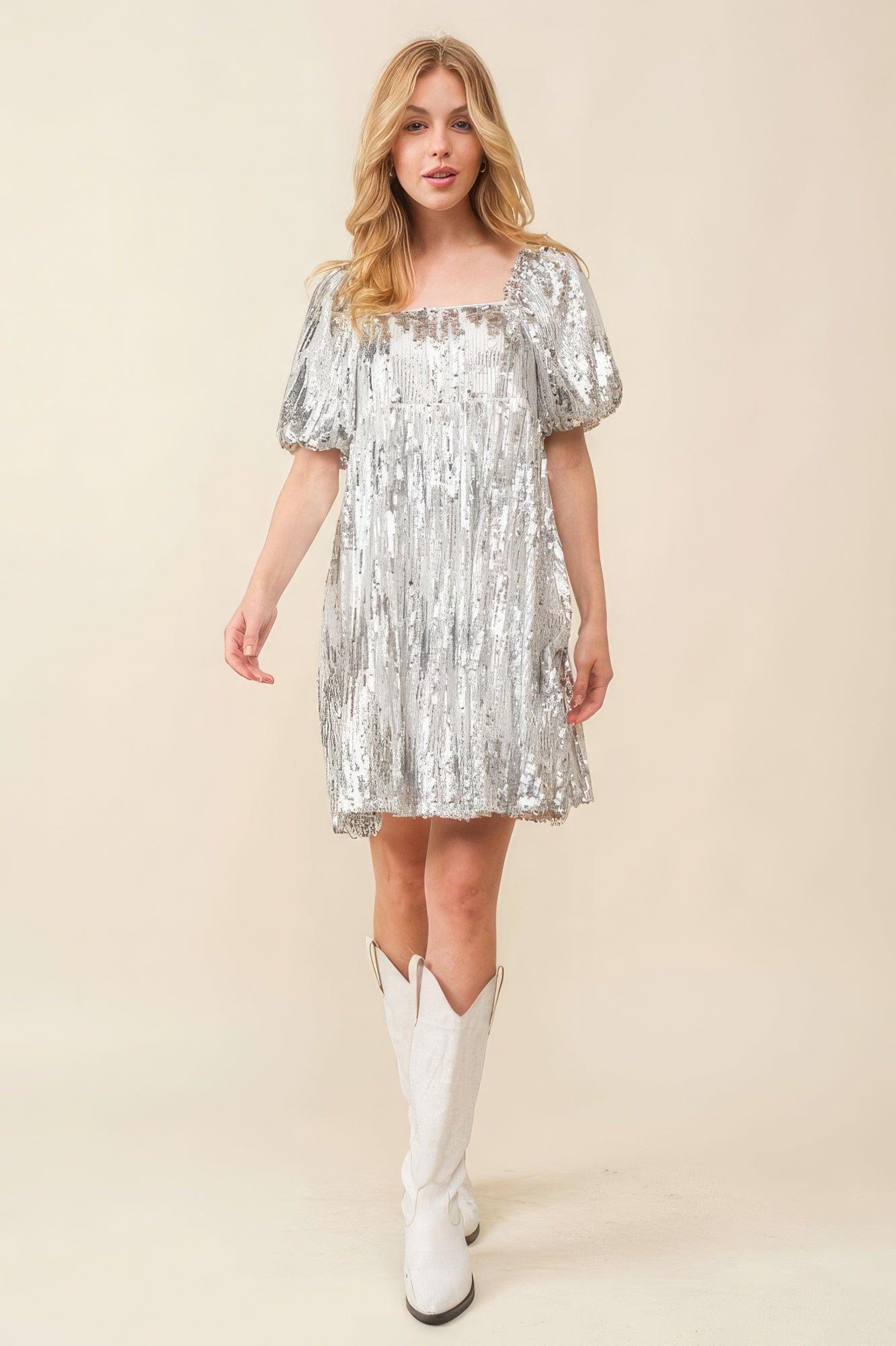 Sequin Babydoll Mini Dress - Leur Beau Monde Boutique