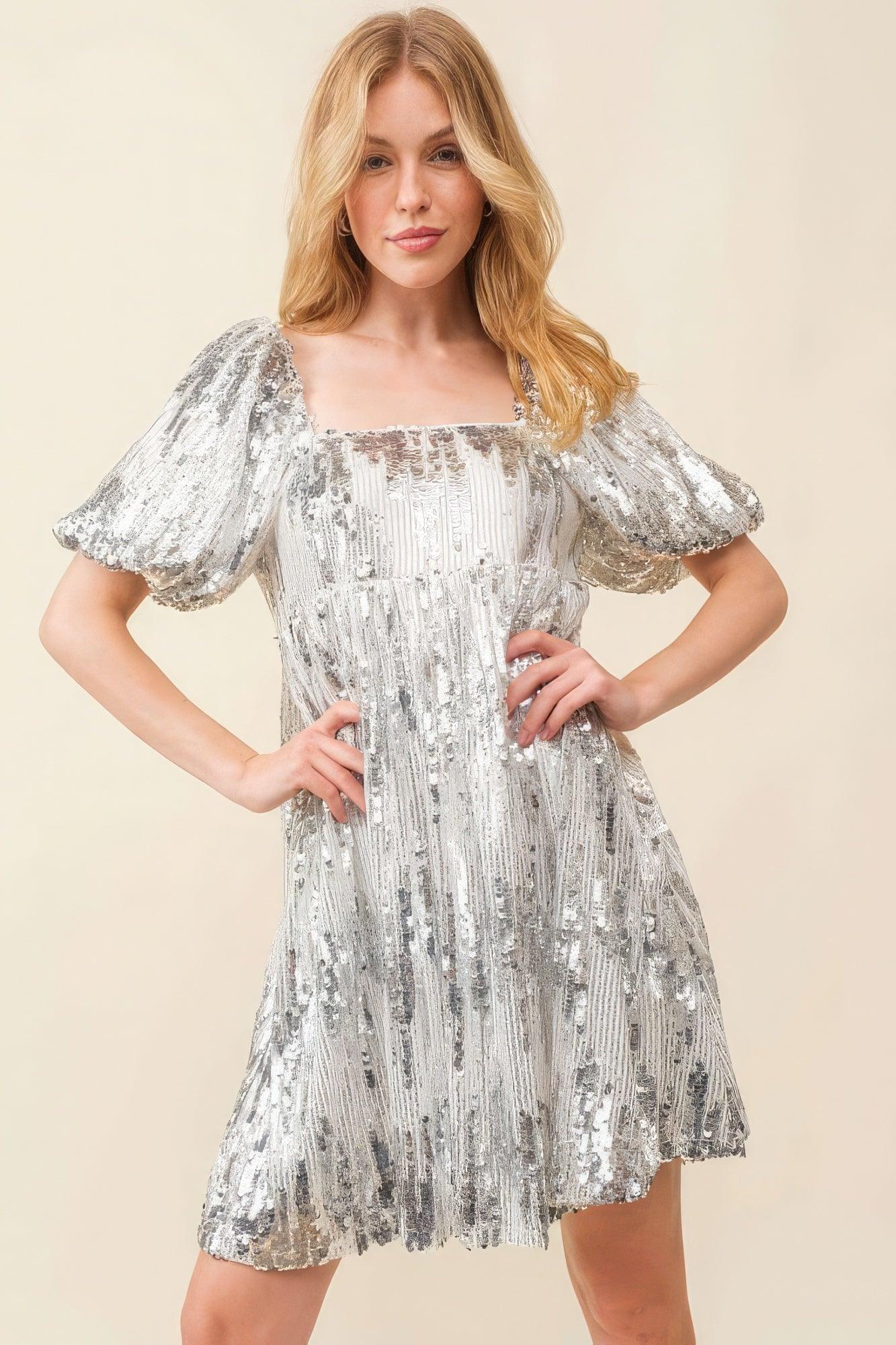 Sequin Babydoll Mini Dress - Leur Beau Monde Boutique