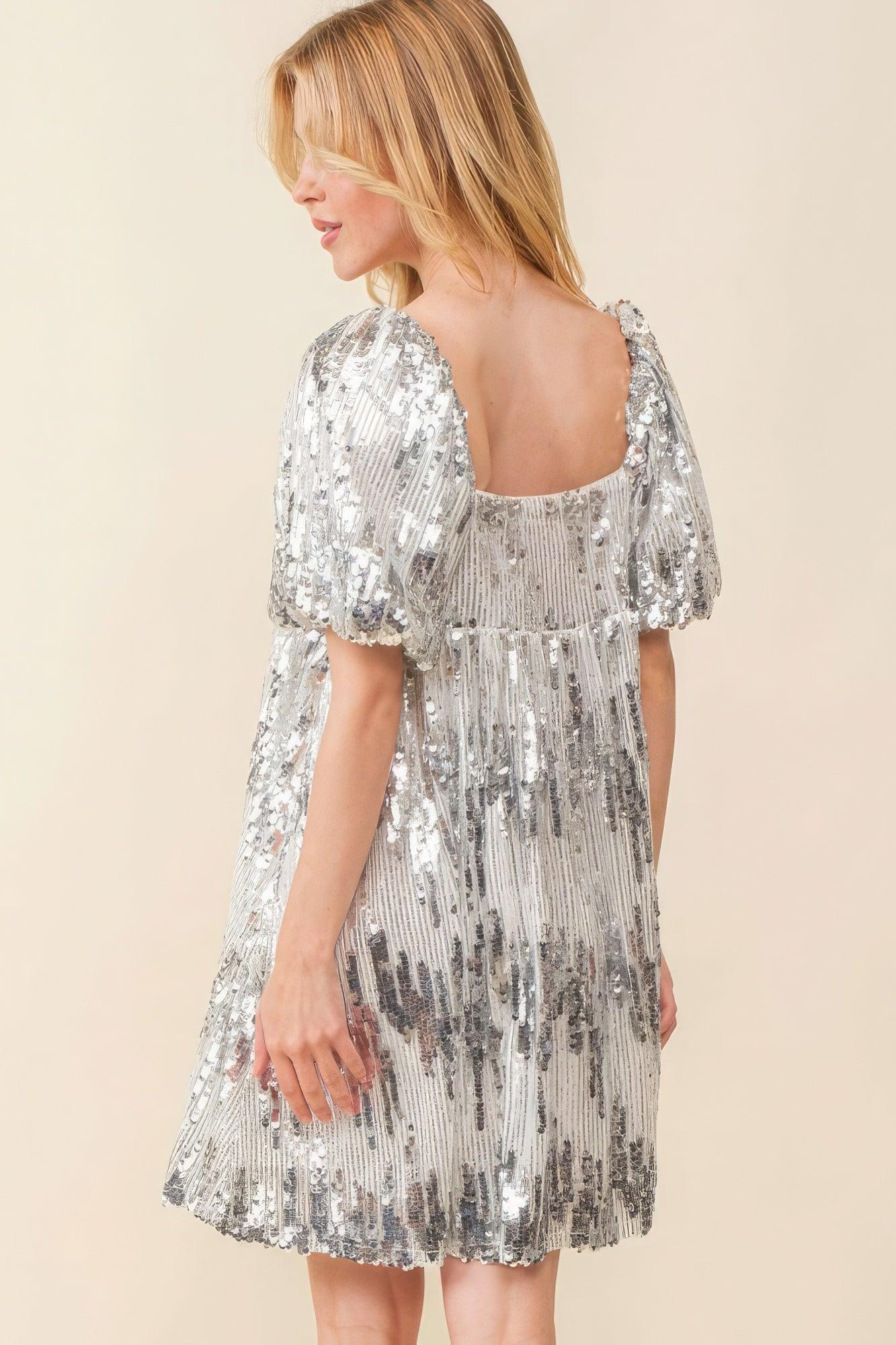 Sequin Babydoll Mini Dress - Leur Beau Monde Boutique