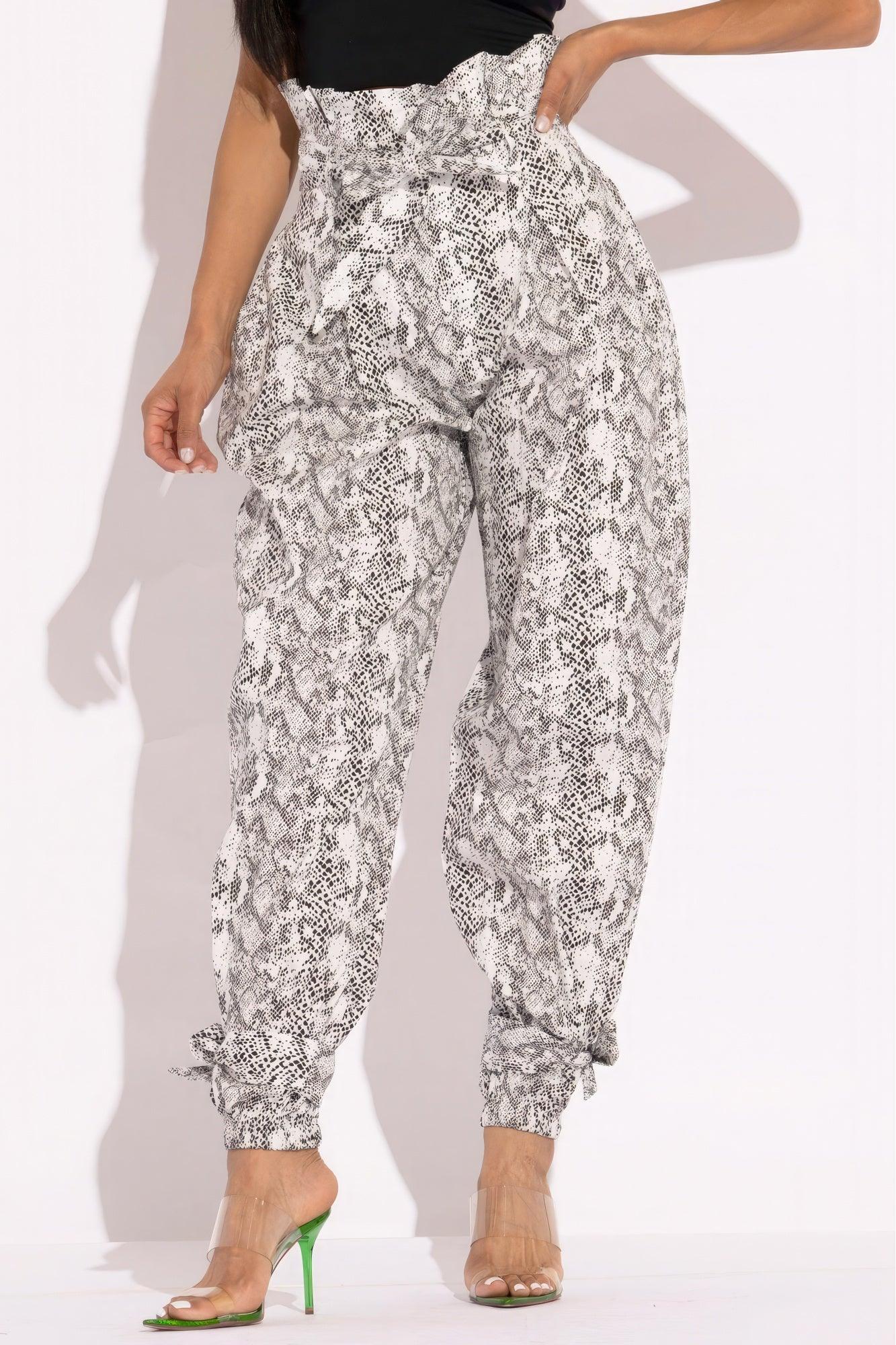 Snake Skin Printed Paper Bag Style Cargo Pants - Leur Beau Monde Boutique