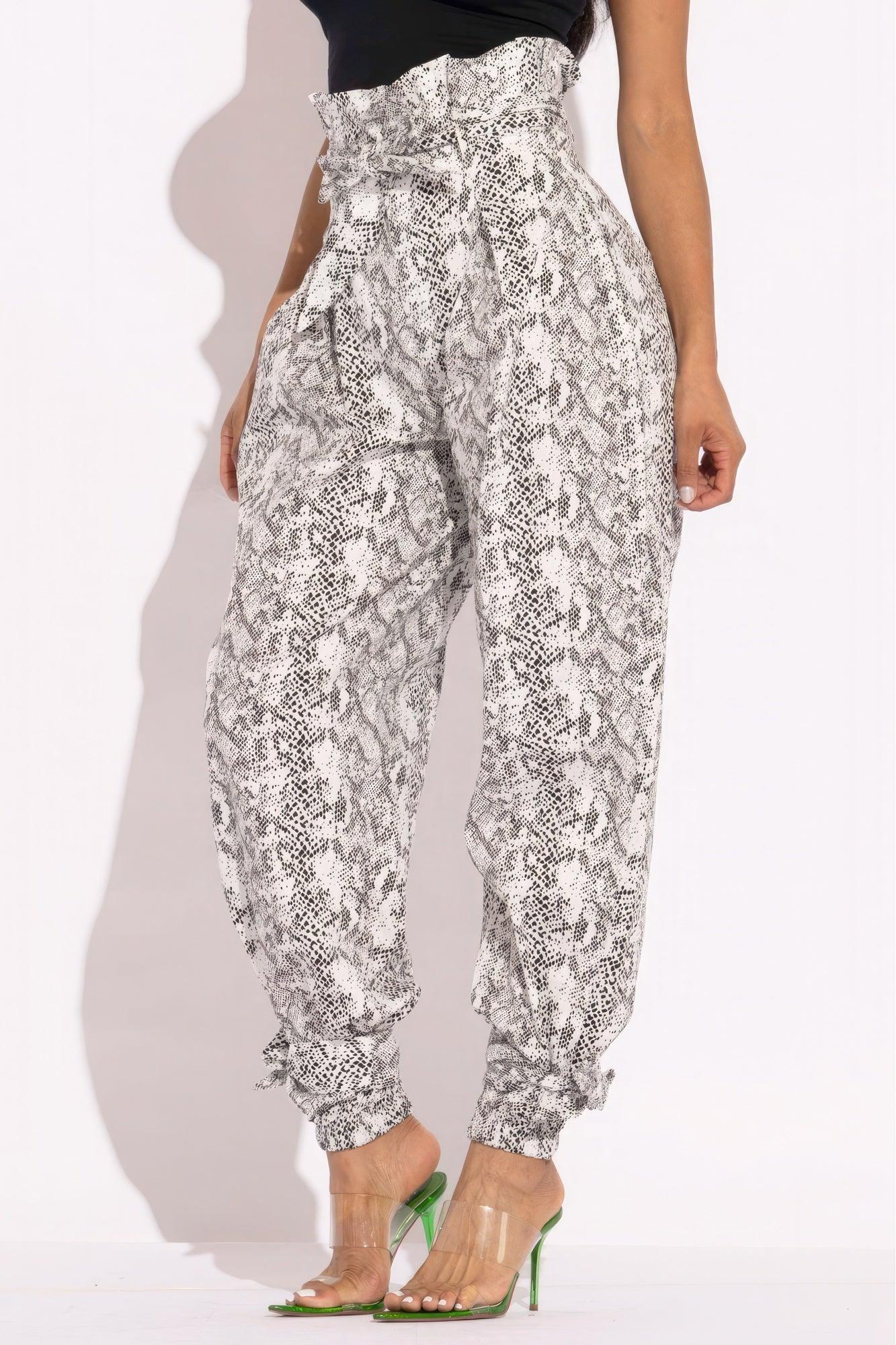 Snake Skin Printed Paper Bag Style Cargo Pants - Leur Beau Monde Boutique