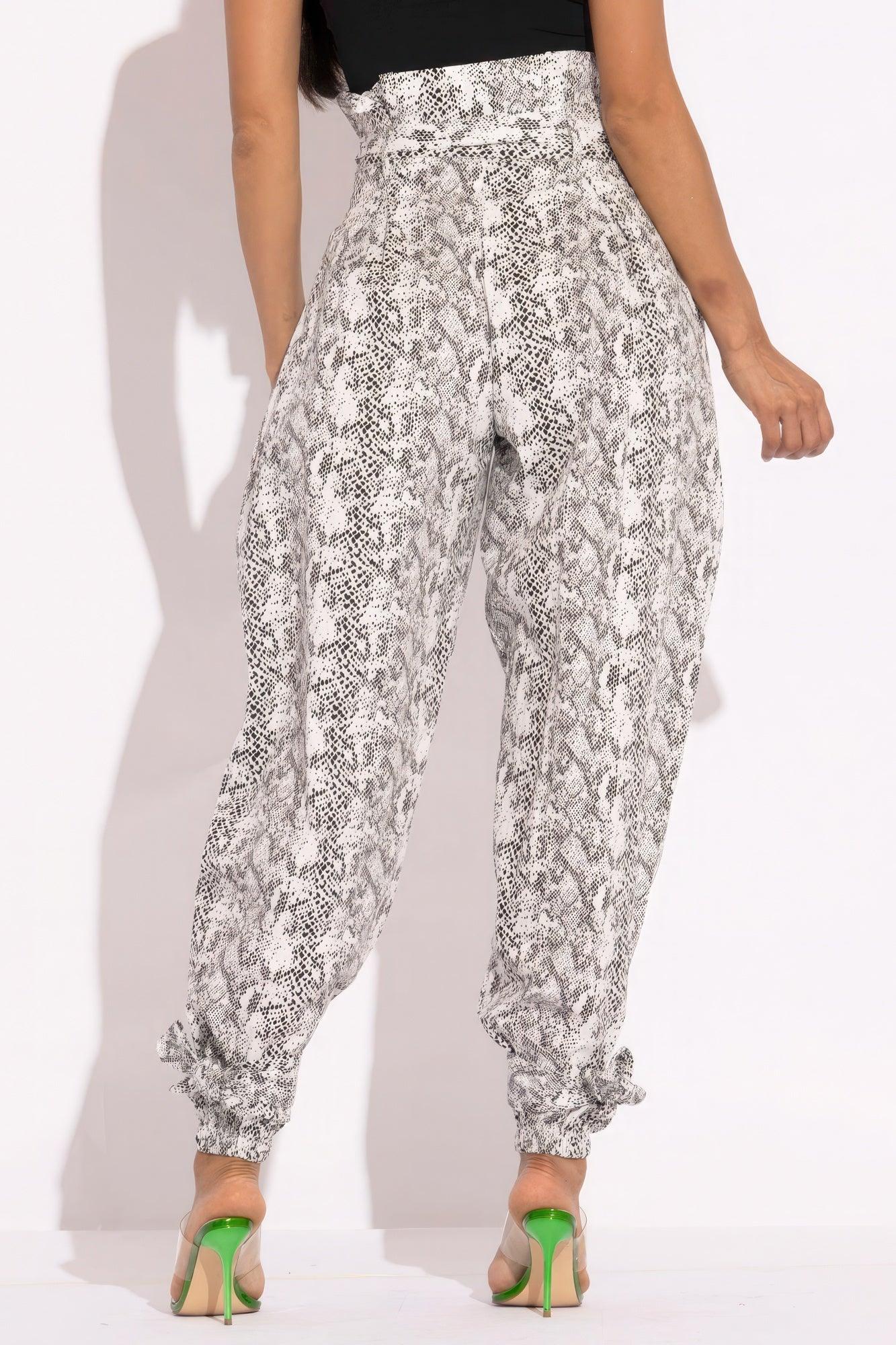 Snake Skin Printed Paper Bag Style Cargo Pants - Leur Beau Monde Boutique