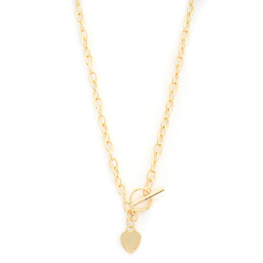 Sodajo Gold Dipped Brass Chain Heart Pendant Toggle Clasp Necklace - Leur Beau Monde Boutique