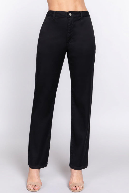 Straight Fit Twill Long Pants - Leur Beau Monde Boutique