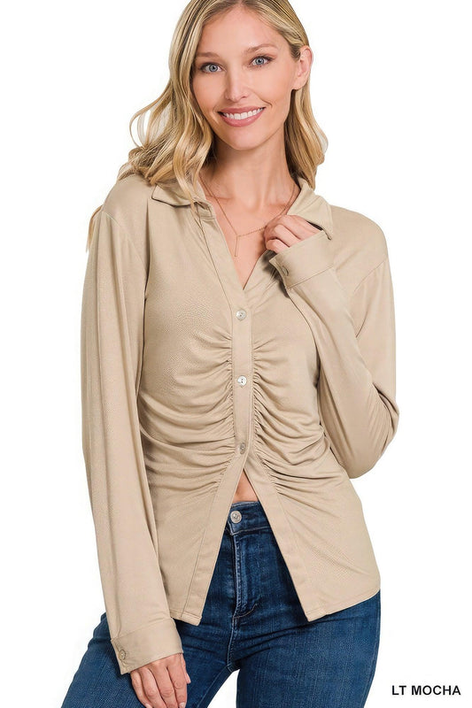 Stretchy Ruched Shirt - Leur Beau Monde Boutique