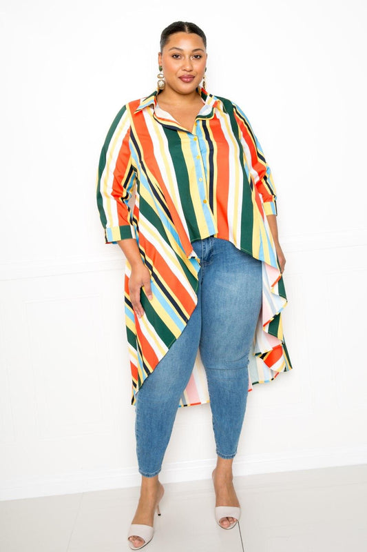 Striped Hi Low Shirt - Leur Beau Monde Boutique